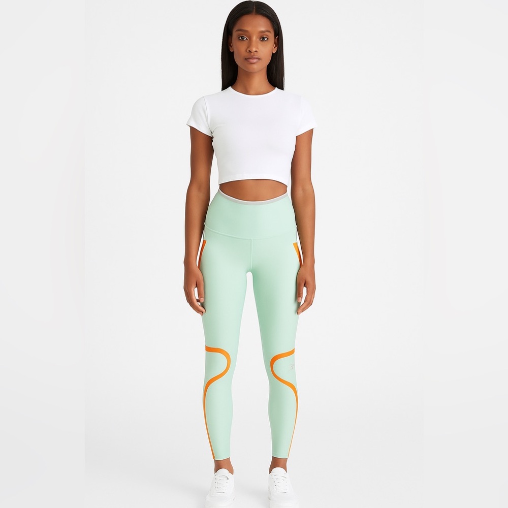 Stella McCartney By Adidas TruePace High-Rise Leggings Mint Green/Orange Sz. XS